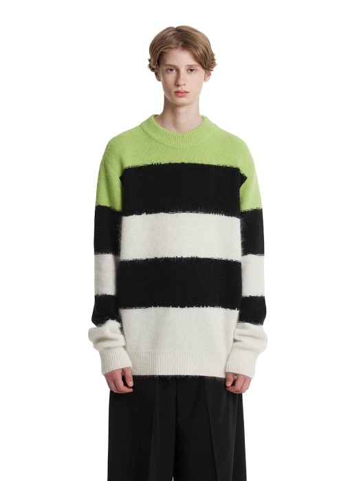Angora Grunge Stripe Knit Sweater_BLACK/WHITE