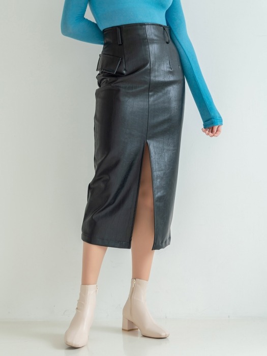 Eco Leather Pencil Flap Skirt