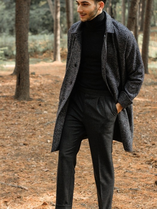Wool Flannel two tuck adjust pants (Grey)