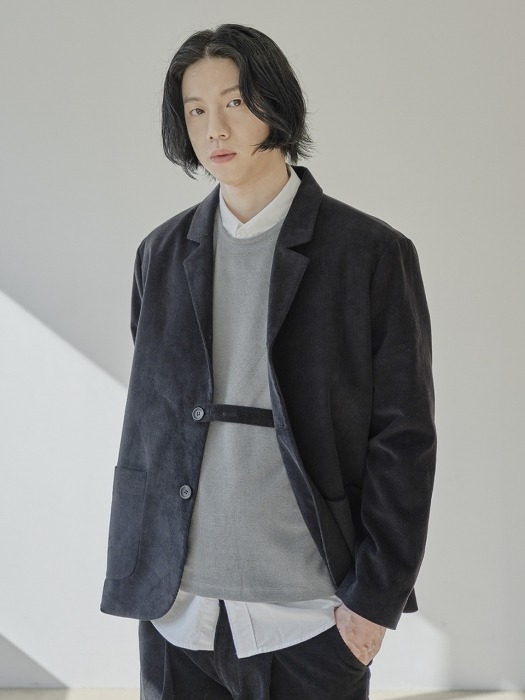 Corduroy Three Button Jacket [Black]