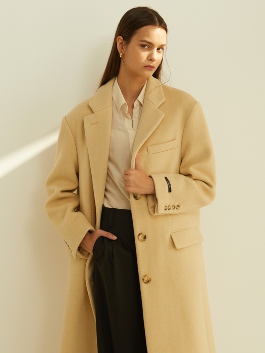 YELLOW BEIGE SINGLE OVERFIT WOOL COAT (옐로우 베이지 싱글 오버핏 울 코트)