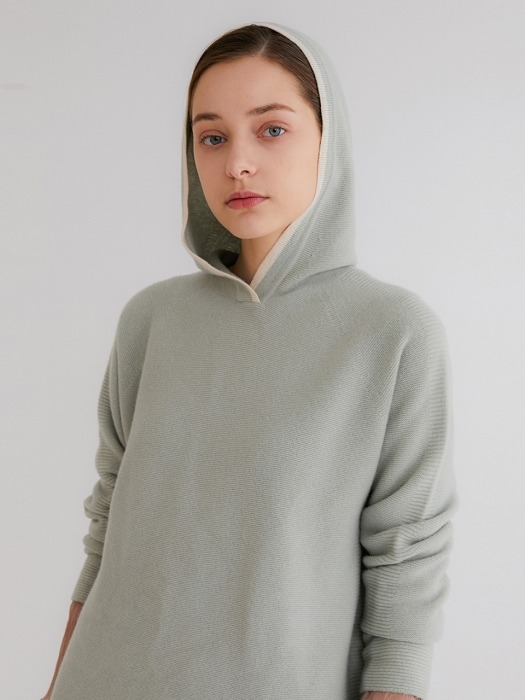  Premium pure cashmere100 whole-garment knitting hoodie - Sage mint 