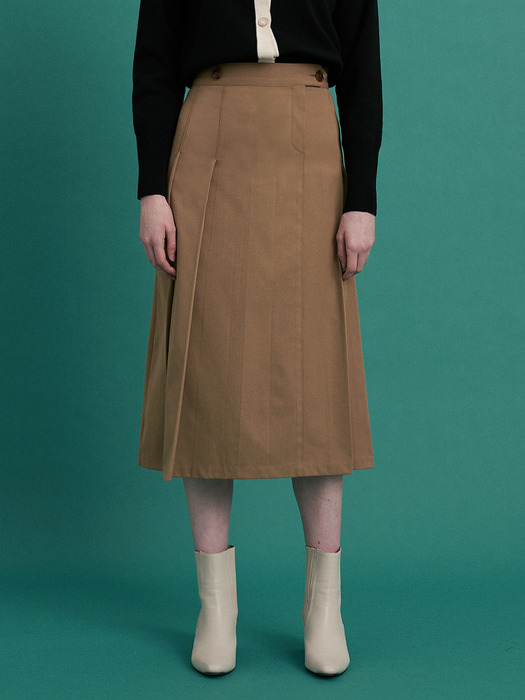 monts 1050 unbalance pleats skirt (brown)