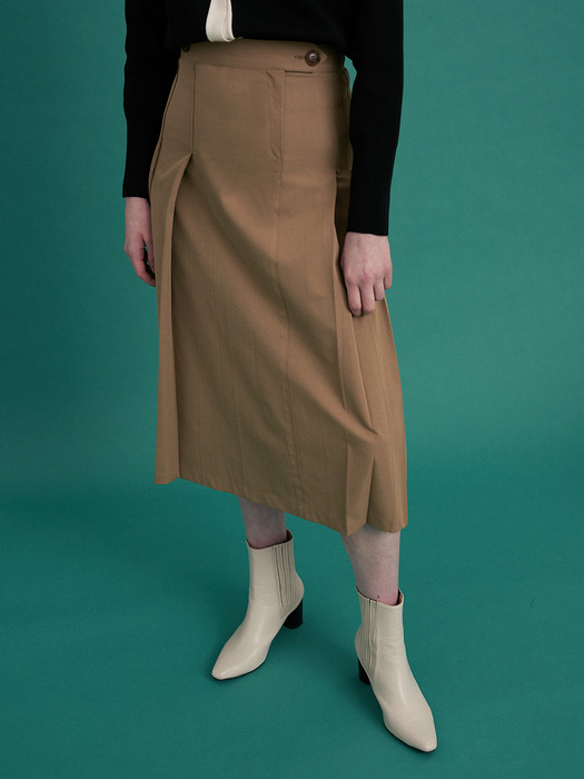 monts 1050 unbalance pleats skirt (brown)