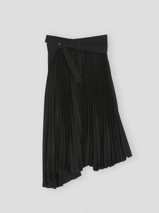 ASYMMETRIC PLEATED SKIRT (BLACK)