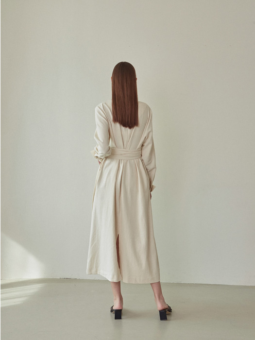 PURE BELTED LONG DRESS_CREAM