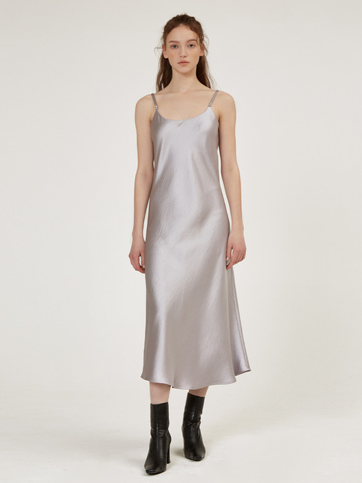SATIN SLEEVELESS LONG DRESS [IVORY][TOFF][BROWN][CHARCOAL]
