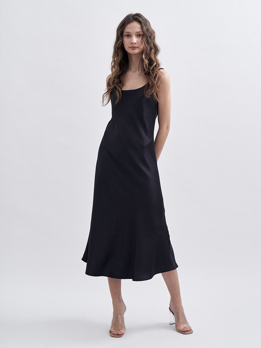 SATIN SLEEVELESS LONG DRESS [IVORY][TOFF][BROWN][CHARCOAL]