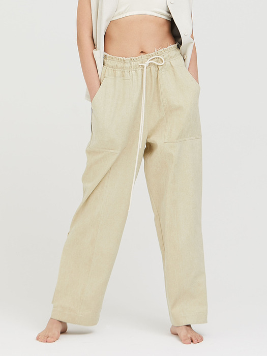 Hem-Zip Pigment Pants / Sand Yellow