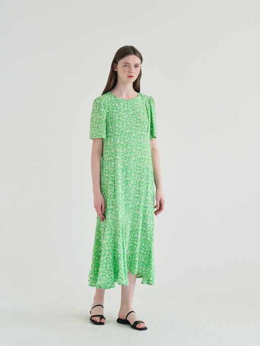 20 SUMMER_Green Flower Cut-Out Dress