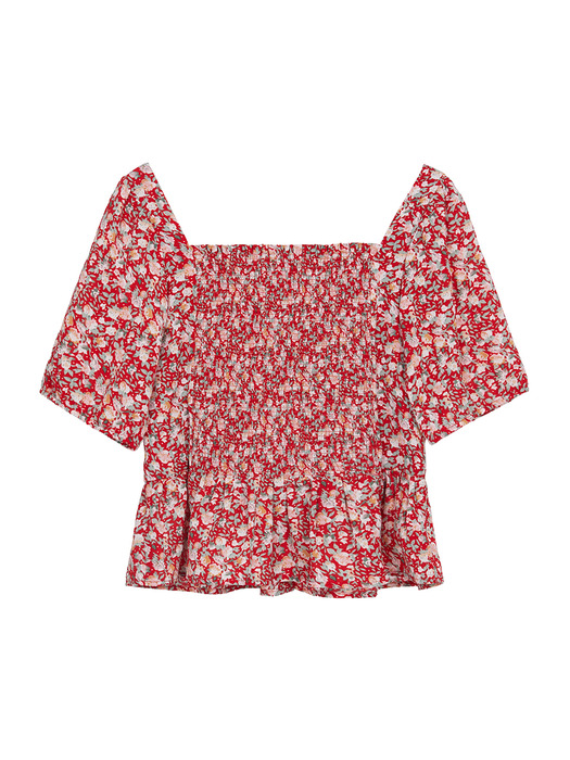 Floral Shirring Blouse in Red_VW0MB1410