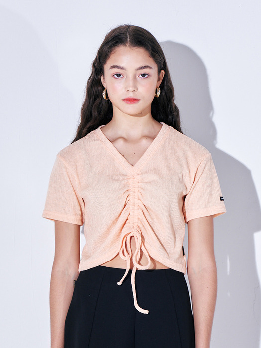 Shirring Knit Crop T-shirt [Orange]