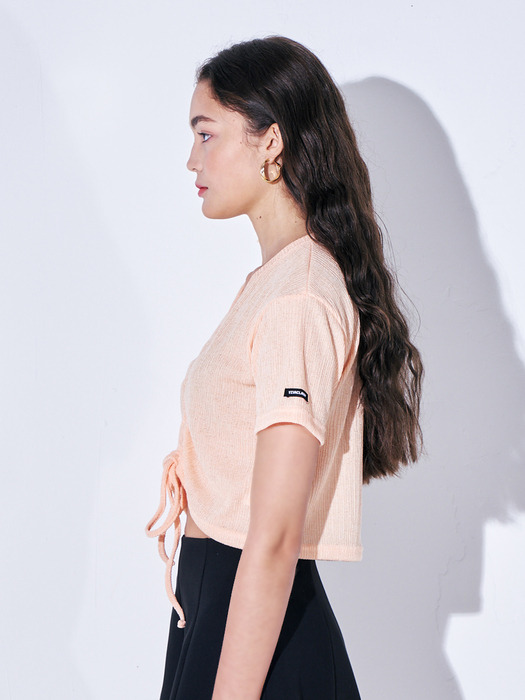 Shirring Knit Crop T-shirt [Orange]