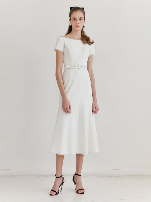 [미전시]BRIANA Off shoulder short-sleeve formal dress (Off White)