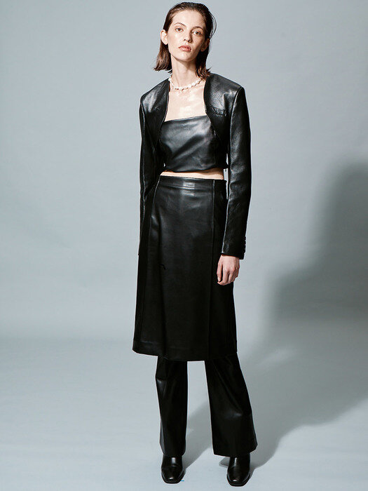 Vegan Leather Layered Pants ( Black )