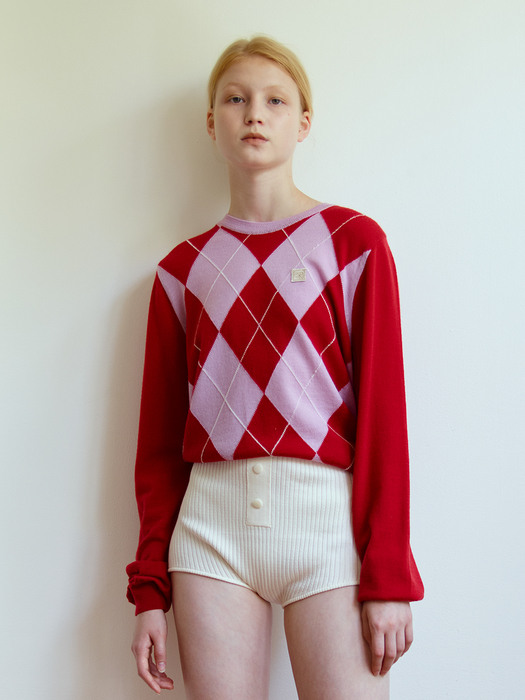 ARGYLE KNIT TOP - RED