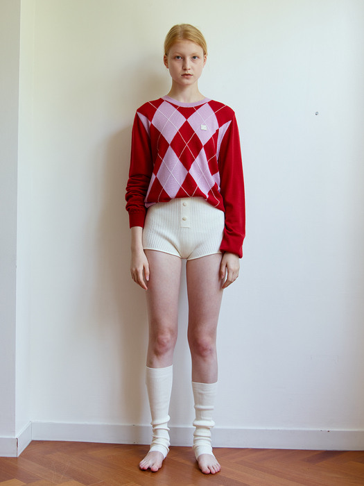 ARGYLE KNIT TOP - RED