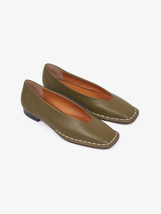 20mm Freja Hand Stitch Loafer Shoes (Olive)