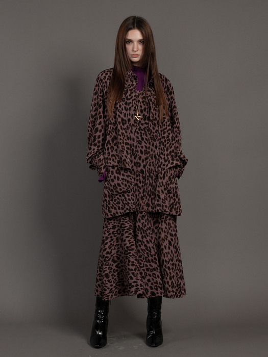 pink katiacho LEOPARD HALF TRENCH COAT BROWN PURPLE