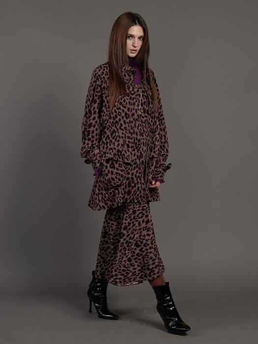 pink katiacho LEOPARD HALF TRENCH COAT BROWN PURPLE