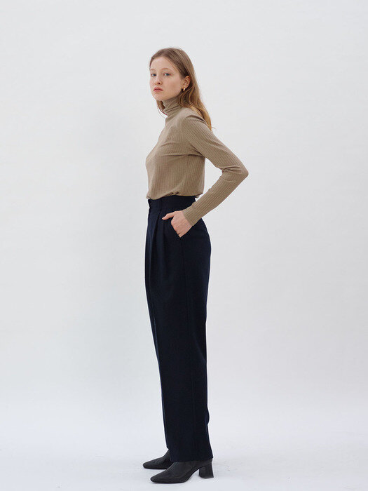 Wool Pin tuck Pants_Navy