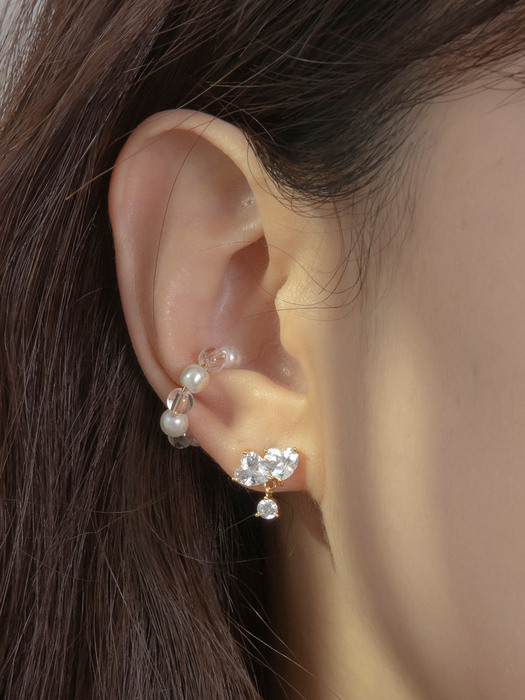 (2SET)Petit heart earring with Clear earcuff