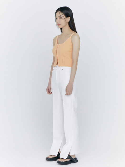 LINEN SLIT SLACKS, IVORY