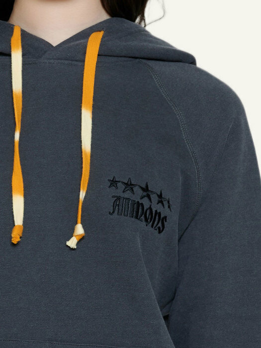 HAMPTON DARK GRAY COTTON STARS EMBROIDERY HOODIE