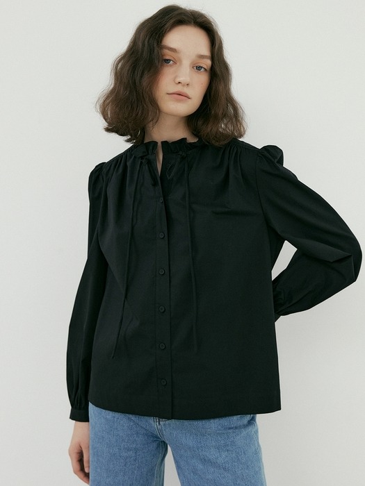cotton frill blouse (black)