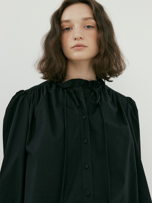 cotton frill blouse (black)
