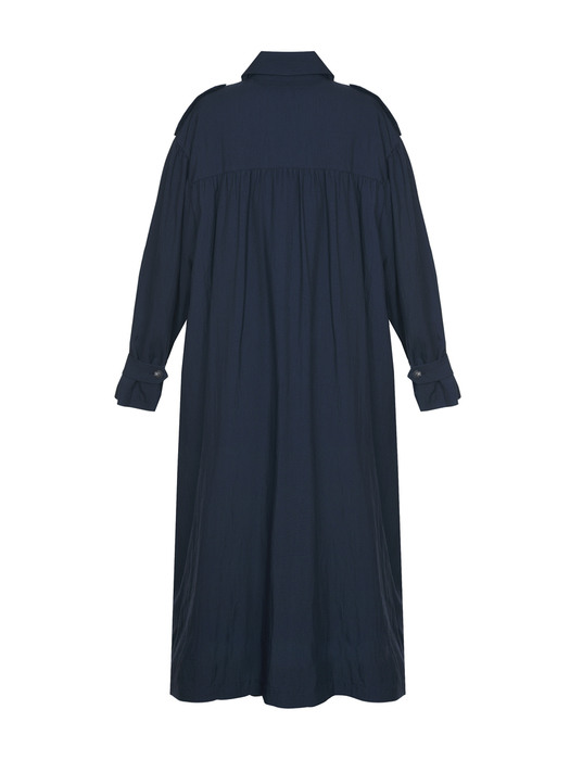 Two-way shirring trench dress - navy