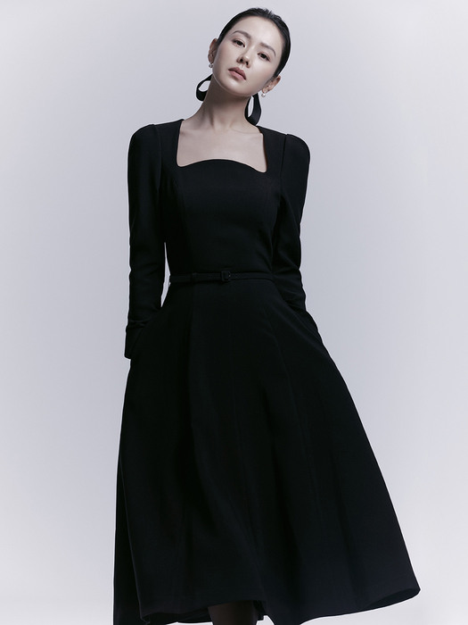 [미전시]PENELOPE Square neck flared dress (Black)