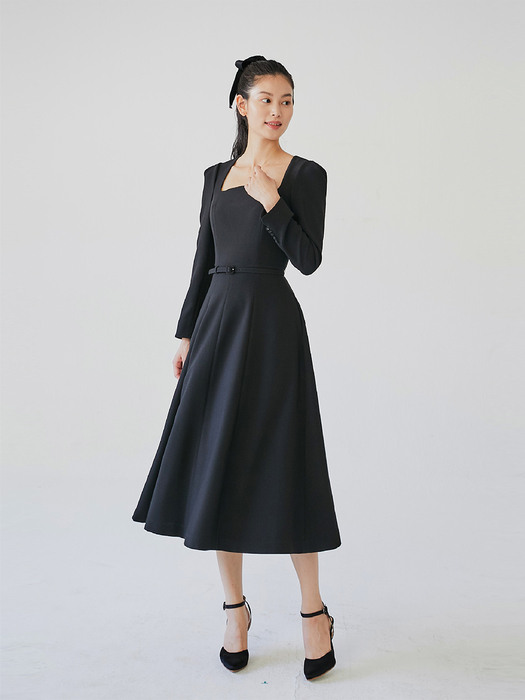 [미전시]PENELOPE Square neck flared dress (Black)