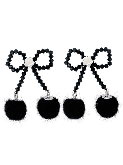 Snow Ribbon Beads Earrings (Black)