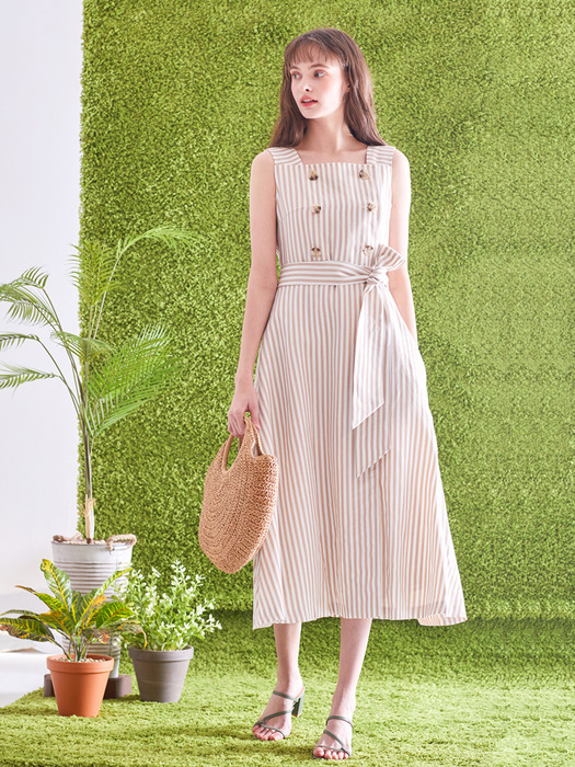 Monica Stripe Dress [Nature Beige]