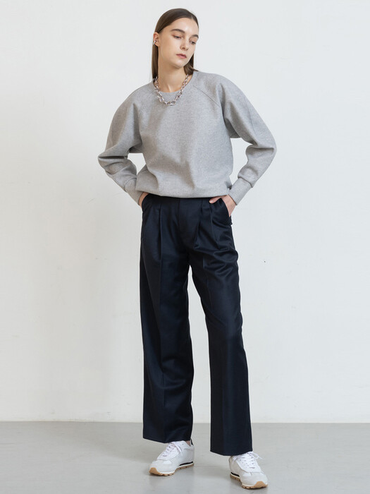 Wool pintuck wide trousers [ chacoal, darknavy ]