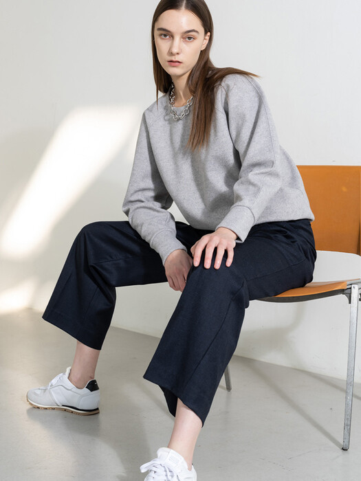 Wool pintuck wide trousers [ chacoal, darknavy ]