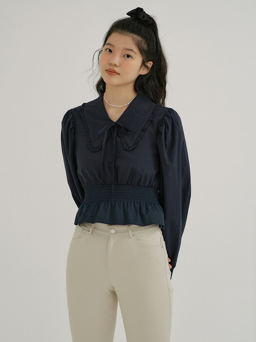 KACK BUTTERFLY COLLAR BLOUSE NAVY