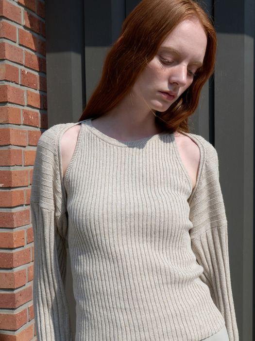 OU804 (SET) combi cotton bolero + sleeveless knit (2colors)