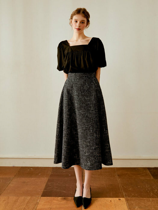 Classic tweed flare skirt (navy)