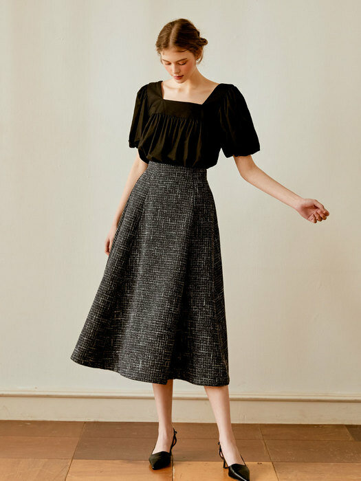 Classic tweed flare skirt (navy)