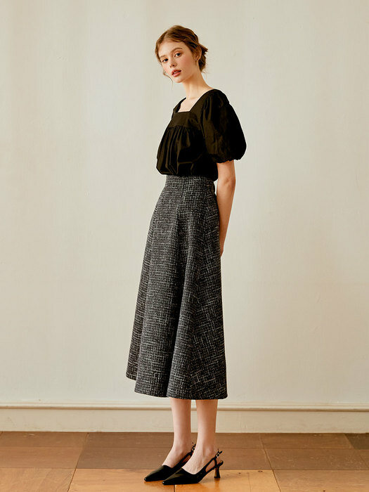 Classic tweed flare skirt (navy)