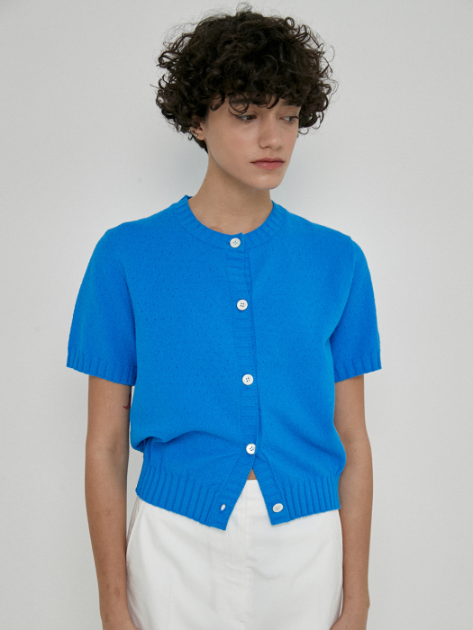 Cotton-blend short-sleeve cardigan - BLUE (HSSW2BH94B2)