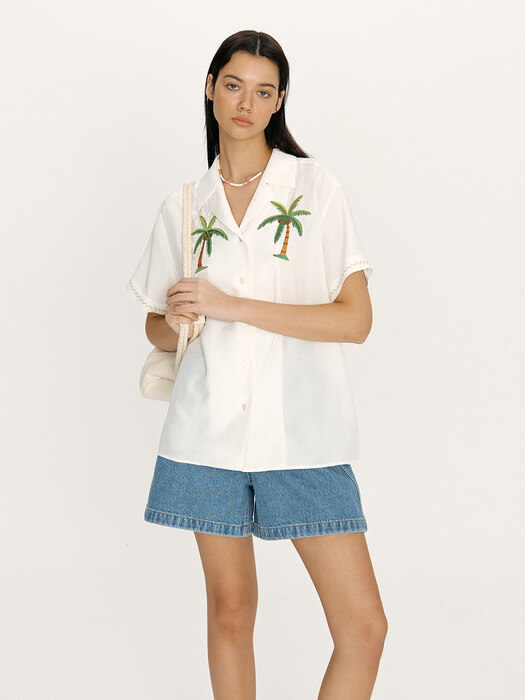 KOKO HEAD Palm tree embroidery shirt (White)