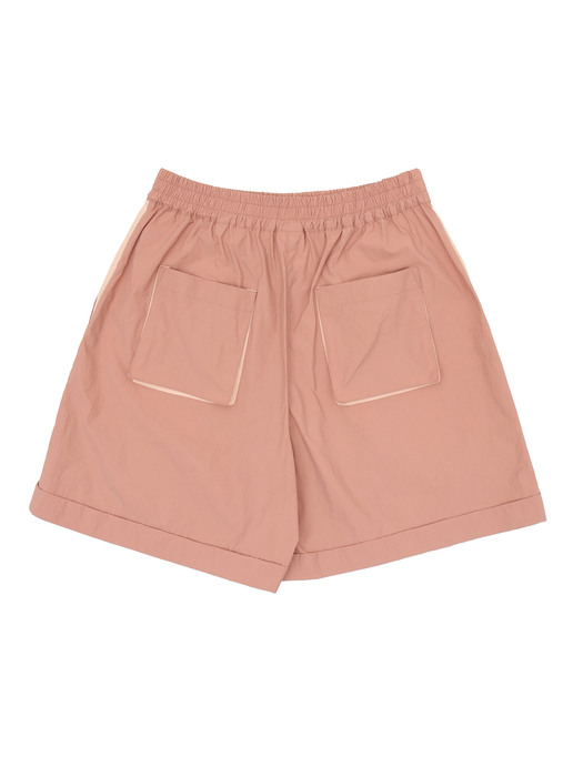 Recycled nylon color block shorts / coral