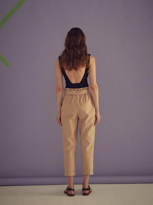 BUTTON UP SHIRRING PANTS - BEIGE/IVORY