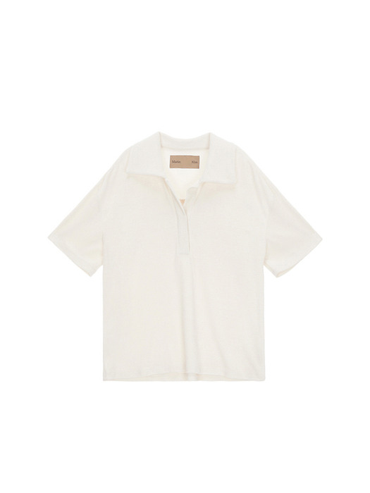 TERRY PIQUE HALF TOP IN IVORY