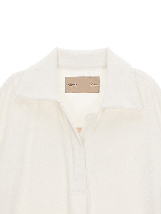TERRY PIQUE HALF TOP IN IVORY