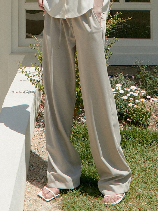 OU914 cool banding wide pants (beige)