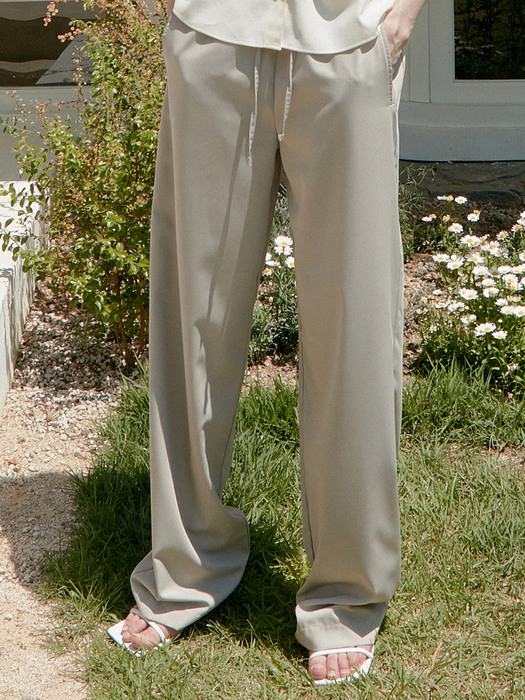 OU914 cool banding wide pants (beige)